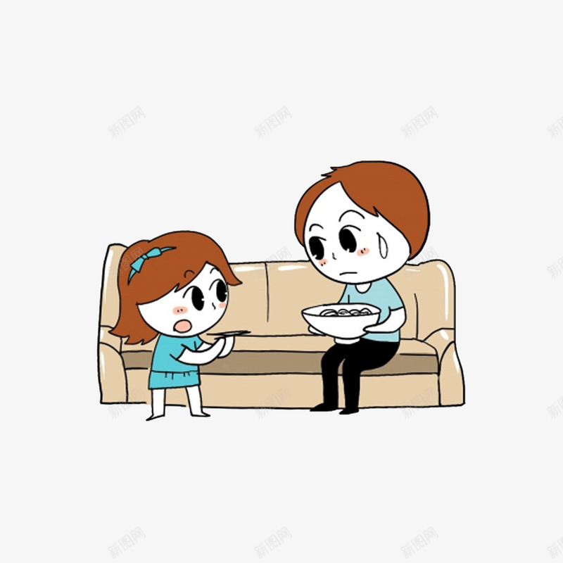 请客人吃面的小女孩png免抠素材_88icon https://88icon.com 卡通吃面 招待客人 拿着筷子的小女孩 沙发 请客人吃面的小女孩