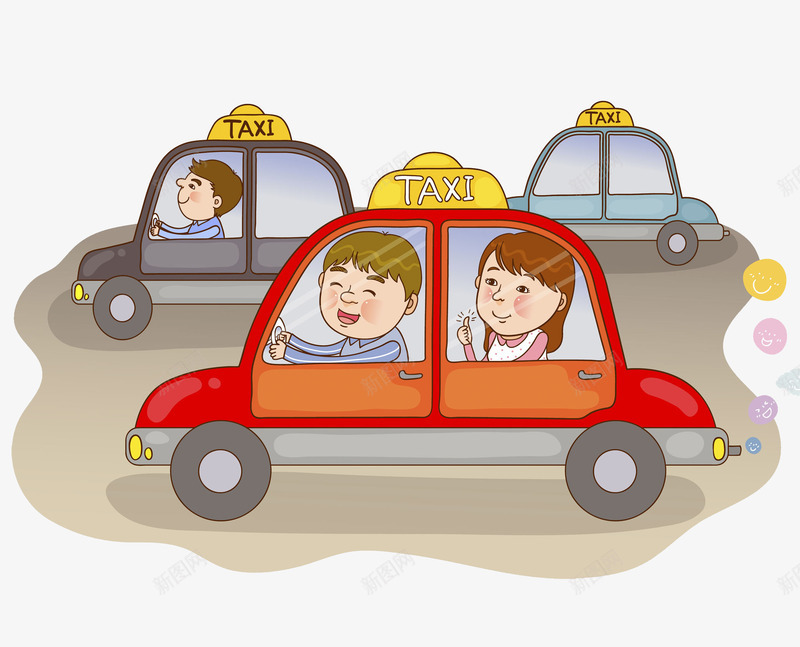 高兴地司机png免抠素材_88icon https://88icon.com 乘客 出租车 卡通 场景 女人 插图 马路 高兴地