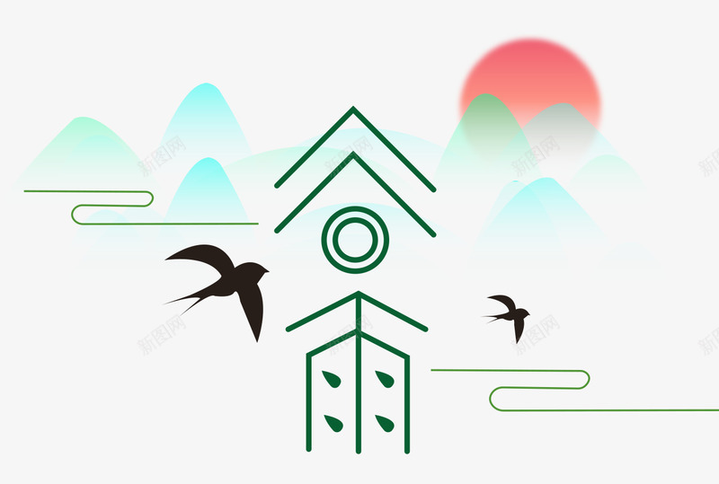 手绘水彩清新文艺插画谷雨插图png免抠素材_88icon https://88icon.com 手绘 插画 文艺 水彩 清新 燕子 红日 谷雨插图 远山