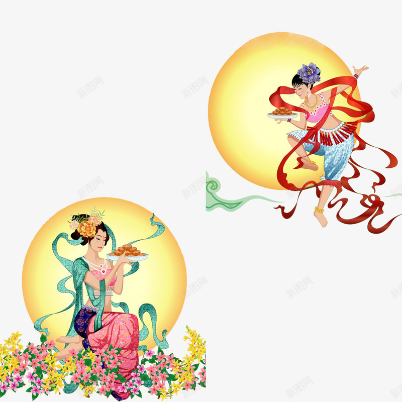 嫦娥姐姐拿着月饼psd免抠素材_88icon https://88icon.com 中秋 月亮 月亮上跳舞