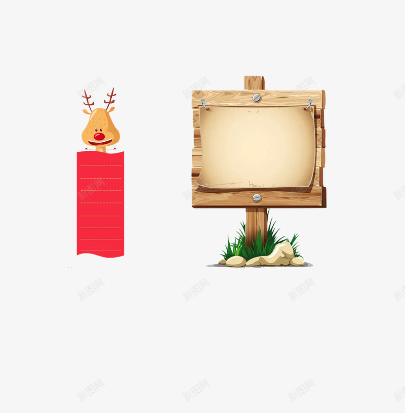 方向指示标杆png免抠素材_88icon https://88icon.com PNG 小草 木板 鹿头