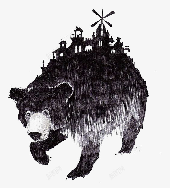 黑熊png免抠素材_88icon https://88icon.com 创意黑熊 卡通黑熊 小熊 建筑 手绘黑熊 风车