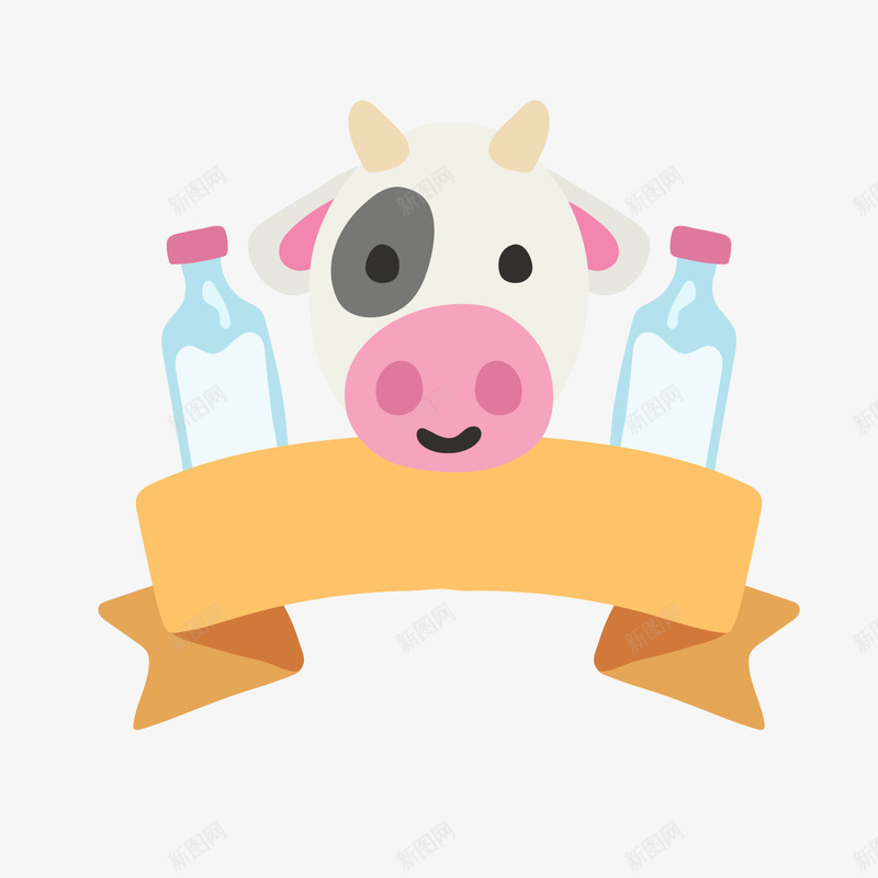 奶牛头像牛奶标签png免抠素材_88icon https://88icon.com 卡通奶牛 卡通标签 头像 奶牛头像 背景装饰 黄色彩带