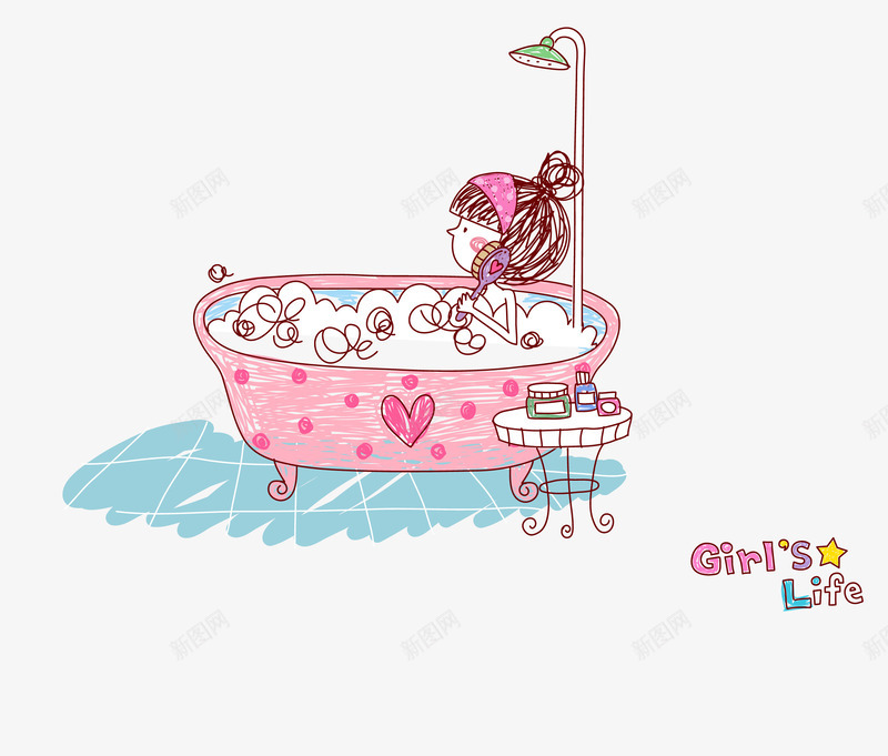 卡通手绘少女风格浴室png免抠素材_88icon https://88icon.com 卡通 少女风格 手绘 浴室