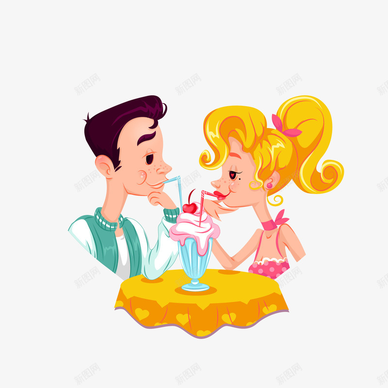 情侣喝饮品png免抠素材_88icon https://88icon.com 卡通人物 卡通情侣 男孩女孩 背景装饰 金发女孩