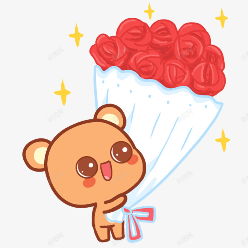 小熊手捧一束玫瑰花png免抠素材_88icon https://88icon.com 一束 小熊 手捧 星星 爱意 玫瑰花 祝福 节日 黄色
