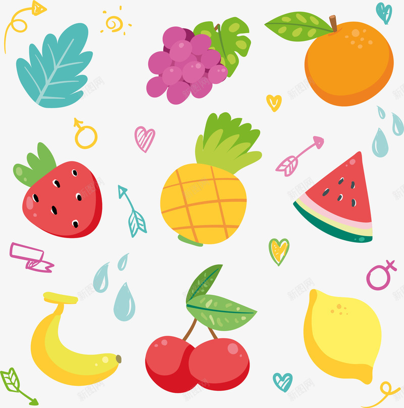 营养水果背景图png免抠素材_88icon https://88icon.com 凤梨 大西瓜 矢量素材 红樱桃 膳食纤维 营养水果