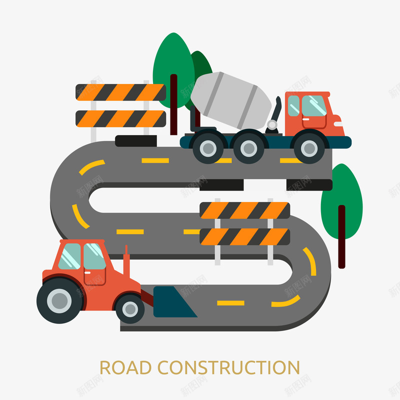 扁平道路建设矢量图ai免抠素材_88icon https://88icon.com 压路机 建设 搅拌机 道路 矢量图