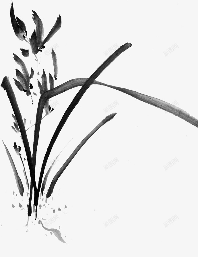 水墨花草png免抠素材_88icon https://88icon.com 中国风 古风 水墨花草 草 黑色