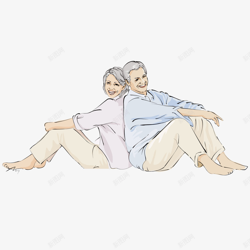 背靠背的老人矢量图ai免抠素材_88icon https://88icon.com 幸福 晚年 老人 矢量图