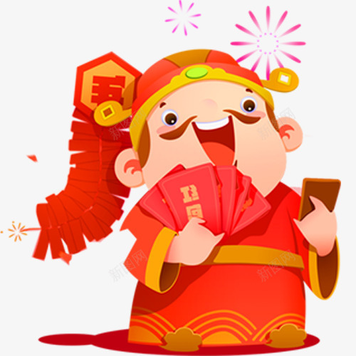 卡通财神png免抠素材_88icon https://88icon.com 2023 2024 喜迎春节 彩色烟花 接财神 红包拿来 装饰图 财神 财神到 财神爷 迎财神 金色纹理