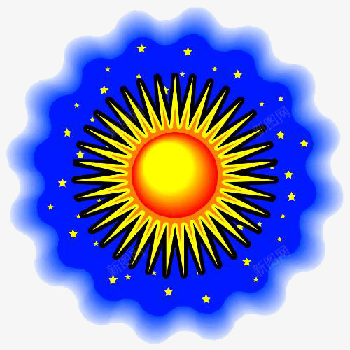 太阳花png免抠素材_88icon https://88icon.com 星星底纹 橘红蓝 蓝色渐变 齿轮边