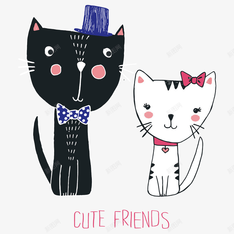 黑白猫咪可爱卡通矢量图ai免抠素材_88icon https://88icon.com 个性 卡通 可爱 填色练习 帽子 手绘 猫咪 矢量图 黑白 黑色