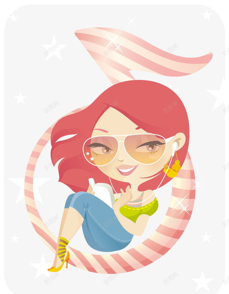听音乐的时尚美女手绘插画矢量图eps免抠素材_88icon https://88icon.com 免抠美女 性感美女 时尚生活 时尚美女手绘 音乐元素 矢量图