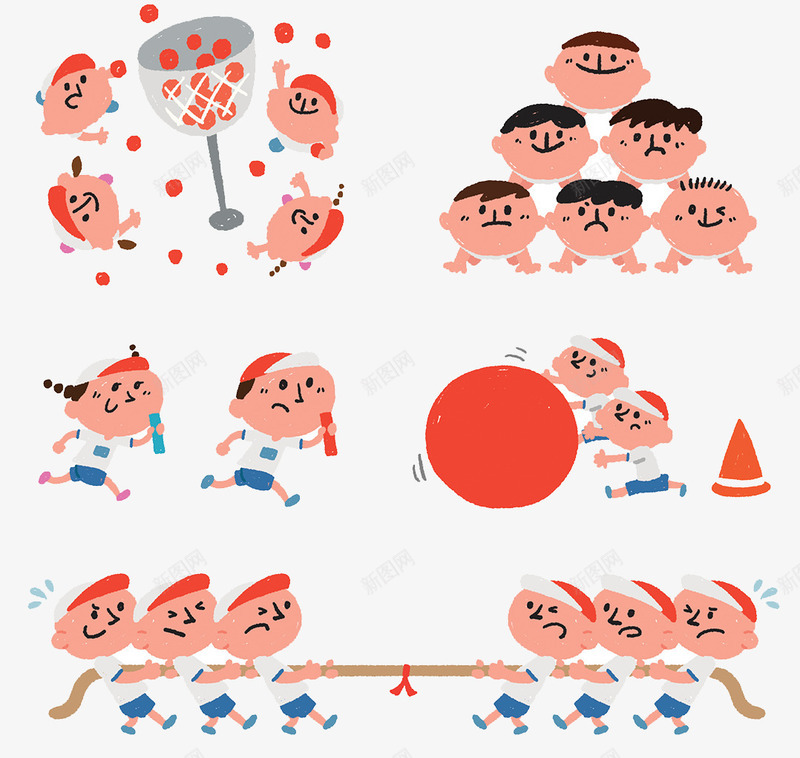 学校运动会插画psd免抠素材_88icon https://88icon.com 卡通 拔河比赛 插画 篮球 跑步