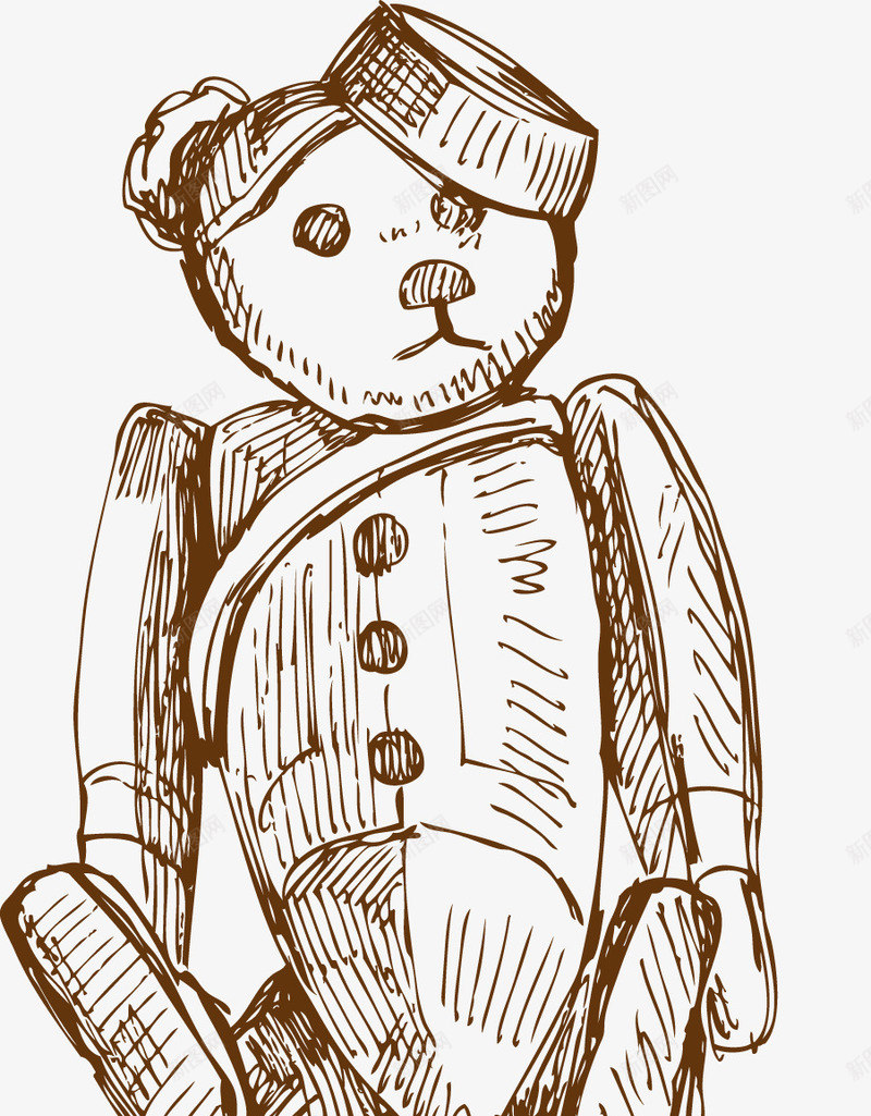 手绘棕色线条小熊玩具png免抠素材_88icon https://88icon.com 棕色 玩具 线条