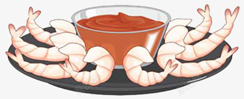 黑盘子蘸酱白灼虾png免抠素材_88icon https://88icon.com 叶子 水煮虾 海鲜 煮虾 白灼虾 立体