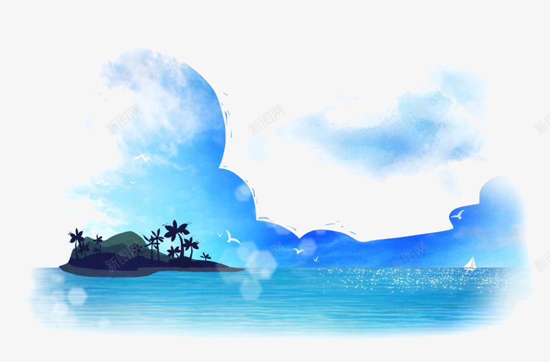 蓝天海水小岛卡通背景png免抠素材_88icon https://88icon.com 卡通 小岛 海水 背景 蓝天