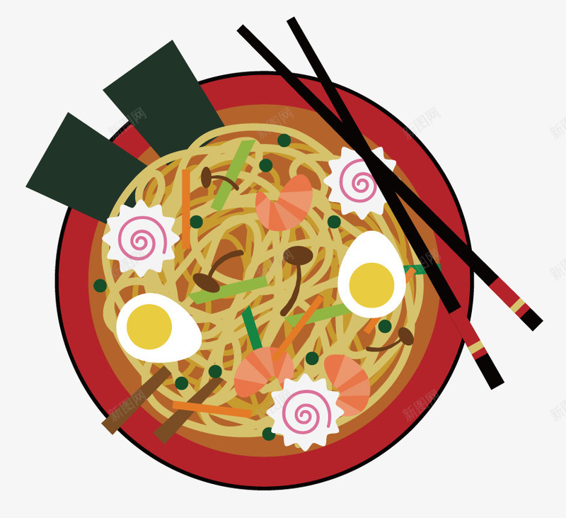 日式拉面矢量图ai免抠素材_88icon https://88icon.com 俯视的日式拉面图 筷子 紫菜拉面 矢量图