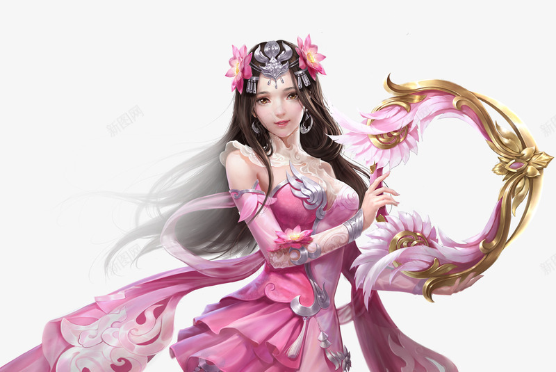 粉色袍持琴少女手绘png免抠素材_88icon https://88icon.com 少女 粉色