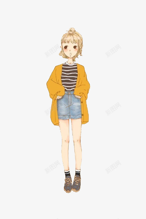 短发少女png免抠素材_88icon https://88icon.com 少女 手绘 黄色