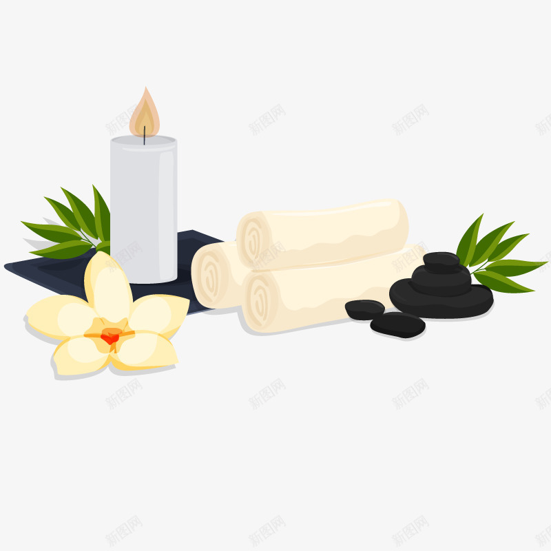 SPA馆矢量图ai免抠素材_88icon https://88icon.com 毛巾 美容 蜡烛 鹅卵石 矢量图