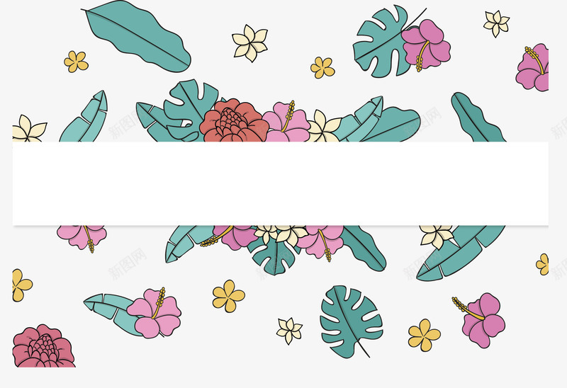 树叶花朵花纹标题框矢量图ai免抠素材_88icon https://88icon.com 夏季 夏季花草 小清新 标题框 矢量png 飞舞树叶 矢量图