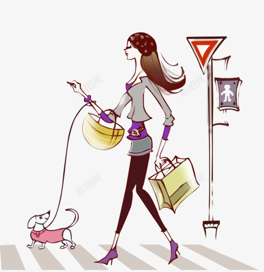 手绘牵狗过马路的女孩png免抠素材_88icon https://88icon.com 卡通漫画PNG 小狗 手绘 斑马线