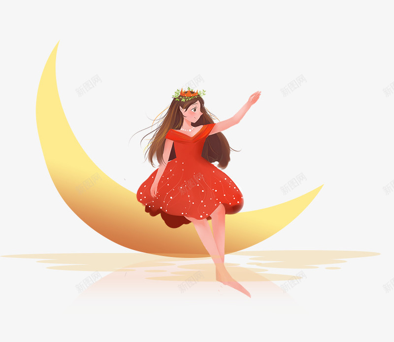 坐在月亮上的小女孩png免抠素材_88icon https://88icon.com 中秋节 卡通手绘 小女孩 月亮 水波 装饰图案