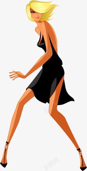 卡通手绘黑色礼服模特png免抠素材_88icon https://88icon.com 卡通 性感 时尚模特 礼服 黑色