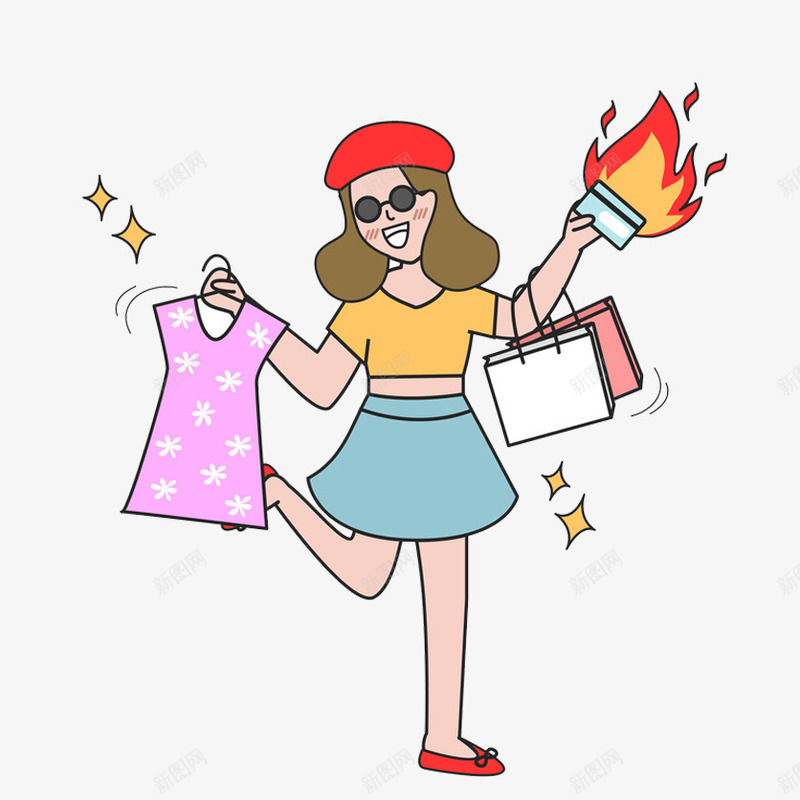 疯狂购物的女孩png免抠素材_88icon https://88icon.com 多彩 女孩 开心 手绘 烧钱 疯狂 短裙 购物