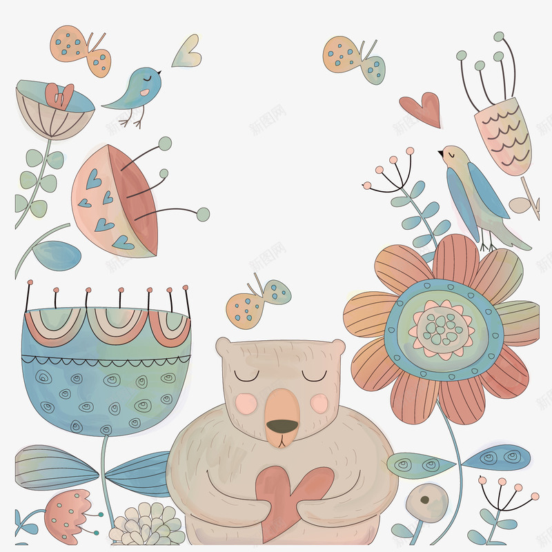 唯美植物小熊手绘矢量图ai免抠素材_88icon https://88icon.com 创意 动物 卡通 小熊 手绘 简单 花儿 花朵 矢量图
