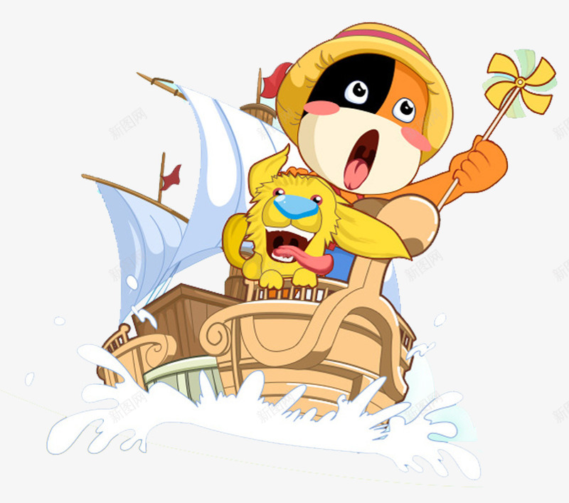 卡通小牛装饰图案png免抠素材_88icon https://88icon.com 乘风破浪 免抠海浪 卡通手绘 小牛 船帆 装饰图案