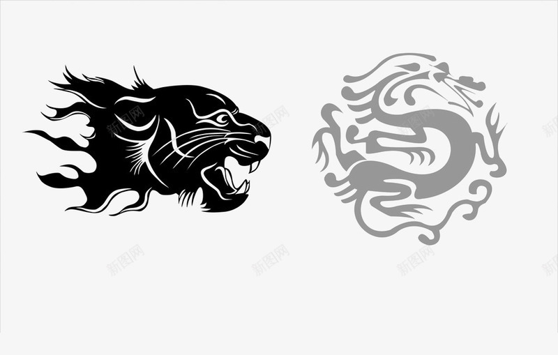 龙虎斗psd免抠素材_88icon https://88icon.com 中国龙 左青龙右白虎 纹身图案 虎图腾 龙争虎斗 龙虎斗