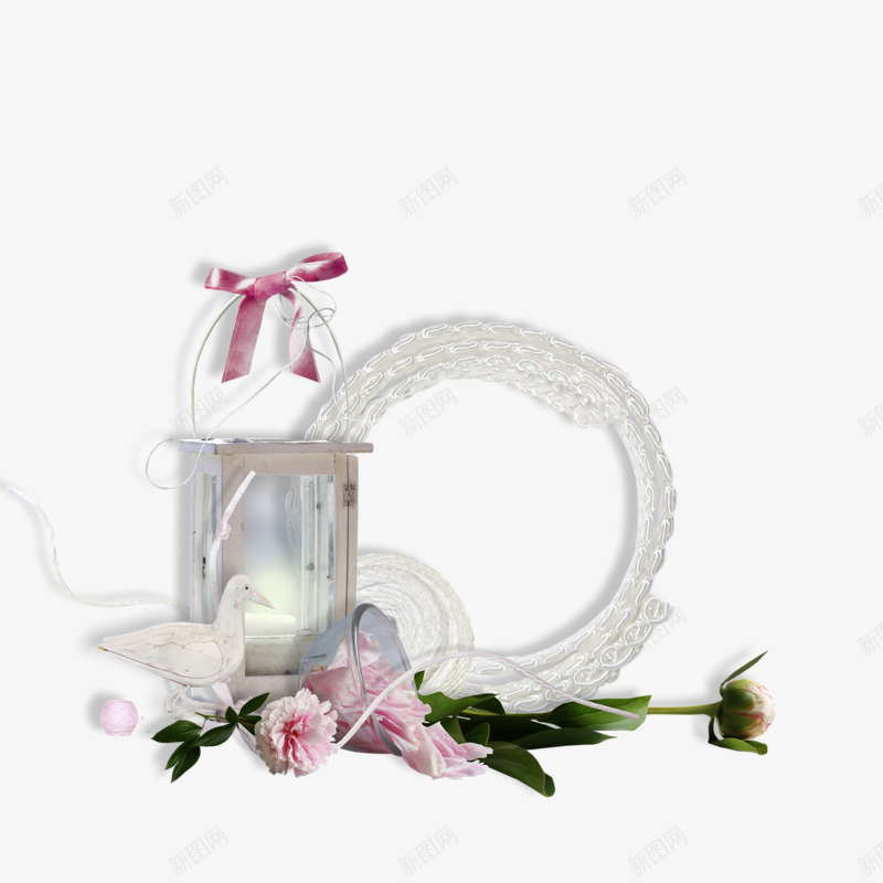 小清新粉色玫瑰花装饰边框png免抠素材_88icon https://88icon.com 文艺 玫瑰花 白色鸽子 蝴蝶结