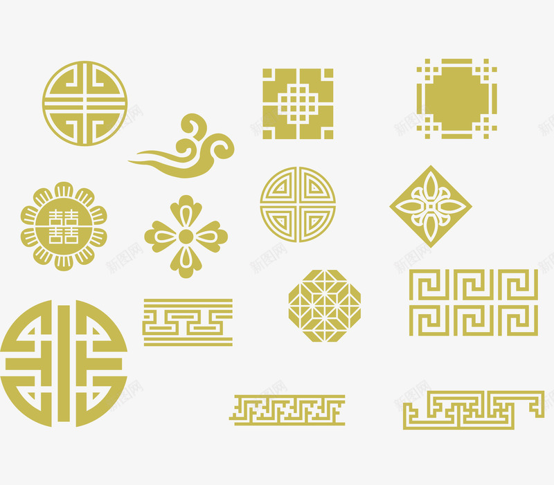 简约金色中国风图案psd免抠素材_88icon https://88icon.com 中国花纹 中国风图案 古典 回纹 复古 简约 金色