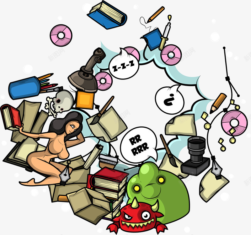 手绘杂乱玩具矢量图ai免抠素材_88icon https://88icon.com 书本 卡通 手绘 杂乱 模型 玩具 铅笔 矢量图