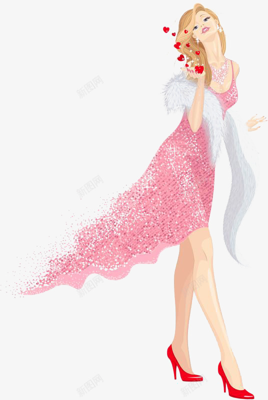 长裙女生png免抠素材_88icon https://88icon.com 手绘女生 模特 水彩女生 粉色长裙 金发女生