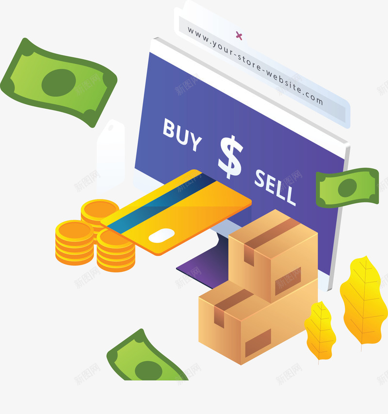 互联网电脑购物刷卡矢量图ai免抠素材_88icon https://88icon.com 电商 电子购物 矢量png 网络购物 购物 购物刷卡 矢量图