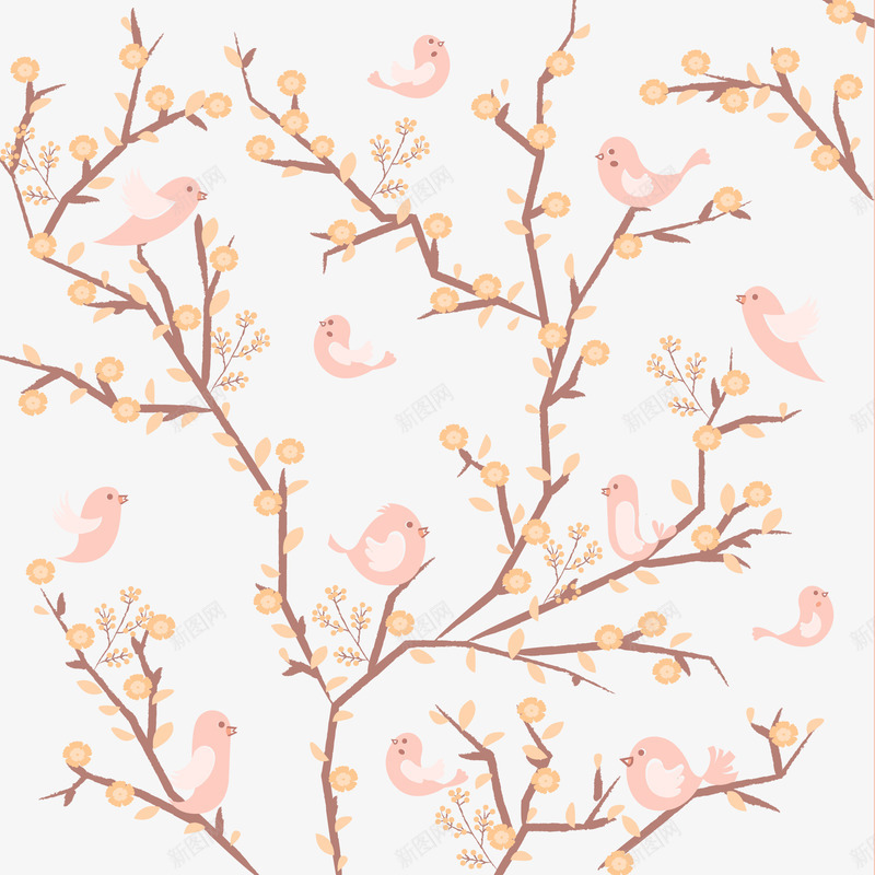 彩绘花枝上的鸟群矢量图ai免抠素材_88icon https://88icon.com 彩绘 手绘 矢量素材 花枝 鸟群 矢量图