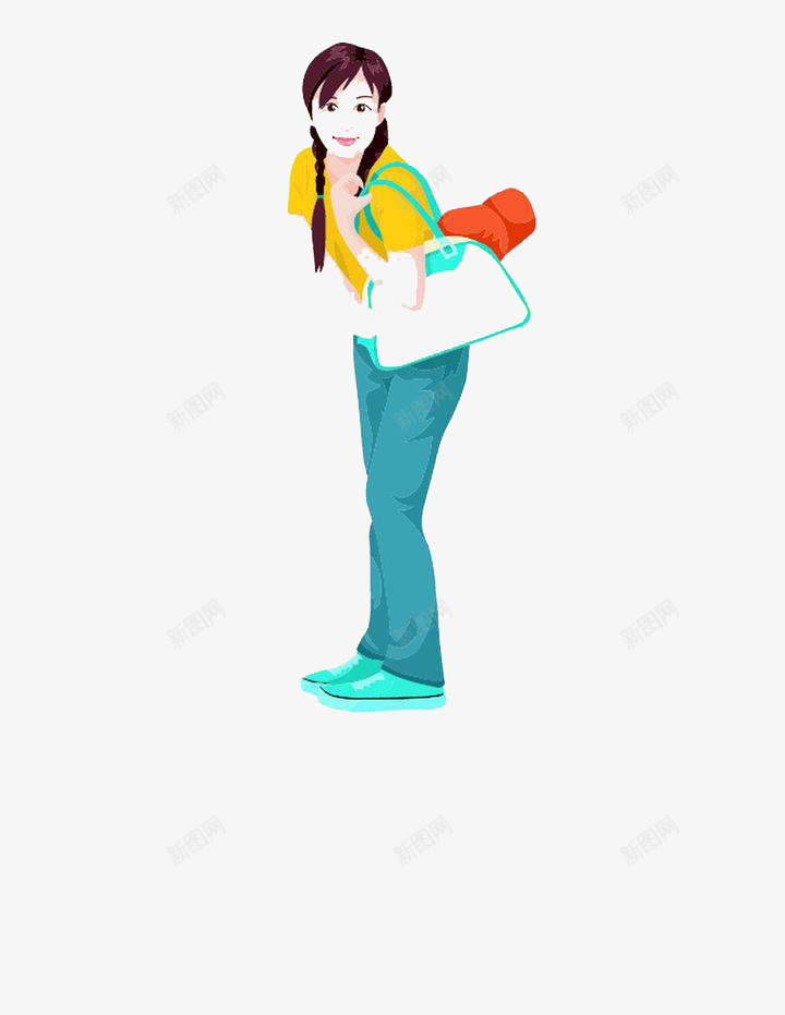 少女弯腰青春洋溢微笑png免抠素材_88icon https://88icon.com 五十六个民族 少女 开心 弯腰 快乐 牛仔裤 球鞋 背包 青春