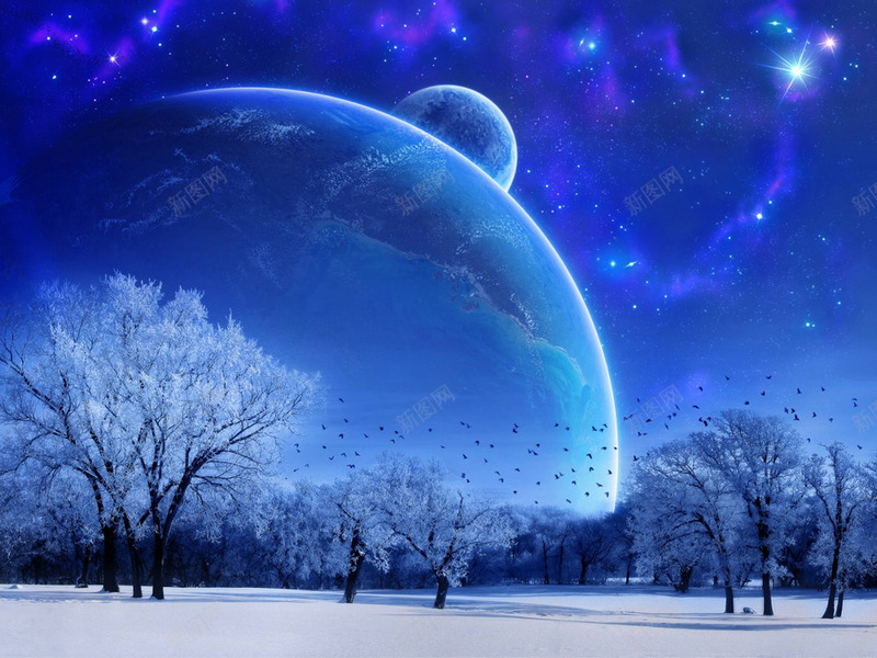 月夜星空蓝色冬季全屏海报背景png免抠素材_88icon https://88icon.com 全屏 冬季 星空 月夜 海报 背景 蓝色