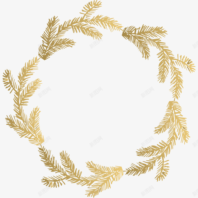 圣诞节金色圆环插画矢量图ai免抠素材_88icon https://88icon.com 免抠PNG 华丽 圣诞节 圣诞节金色圆环矢量插画 奢华 矢量边框 花环 矢量图