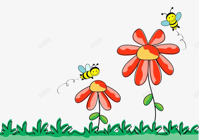 卡通草地花朵png免抠素材_88icon https://88icon.com 卡通 花朵 草地 蜜蜂
