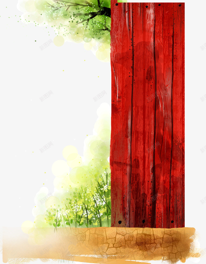 手绘中国风红色木板png免抠素材_88icon https://88icon.com 国风 木板 红色