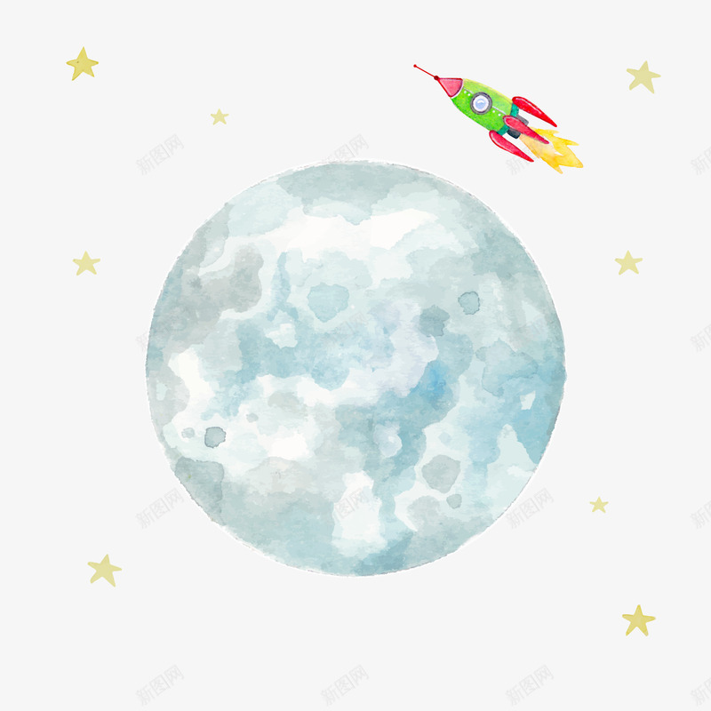 创意太空中的月球和火箭png免抠素材_88icon https://88icon.com 卡通星星 卡通月球 卡通火箭 背景装饰