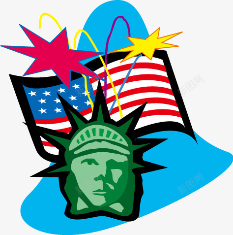 卡通美国元素矢量图ai免抠素材_88icon https://88icon.com 国旗 美国 美国元素 自由女神 矢量图