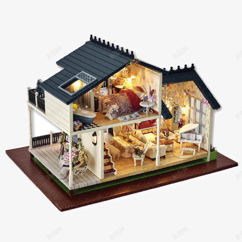 diy小屋仿真建筑拼装玩具png免抠素材_88icon https://88icon.com 手工制作房子别墅模型 手工大型别墅 普罗旺斯 有房有车 模型屋 豪华款礼物
