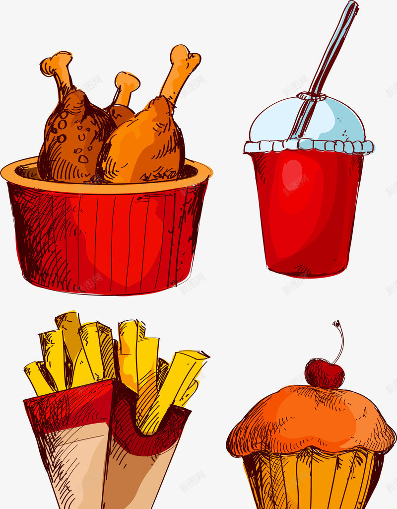 食物炸鸡可乐薯条蛋糕矢量图ai免抠素材_88icon https://88icon.com 椋熺墿 椋熺墿鐭噺 炸鸡翅薯条 矢量图 鍙 鐐搁浮 鐭噺 钖 铔嬬硶 铔嬬硶鐭噺