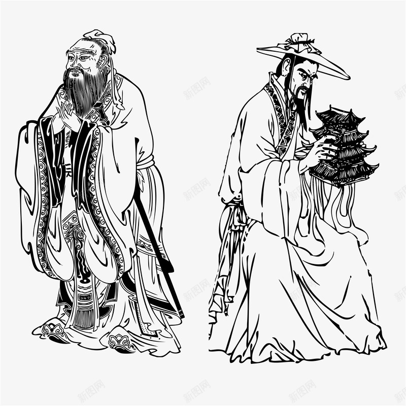 孔子和鲁班线描画像png免抠素材_88icon https://88icon.com 中国古代人物 历史人物 古人画像 尊贤 敬老尊贤 画像 矢量人物 线描